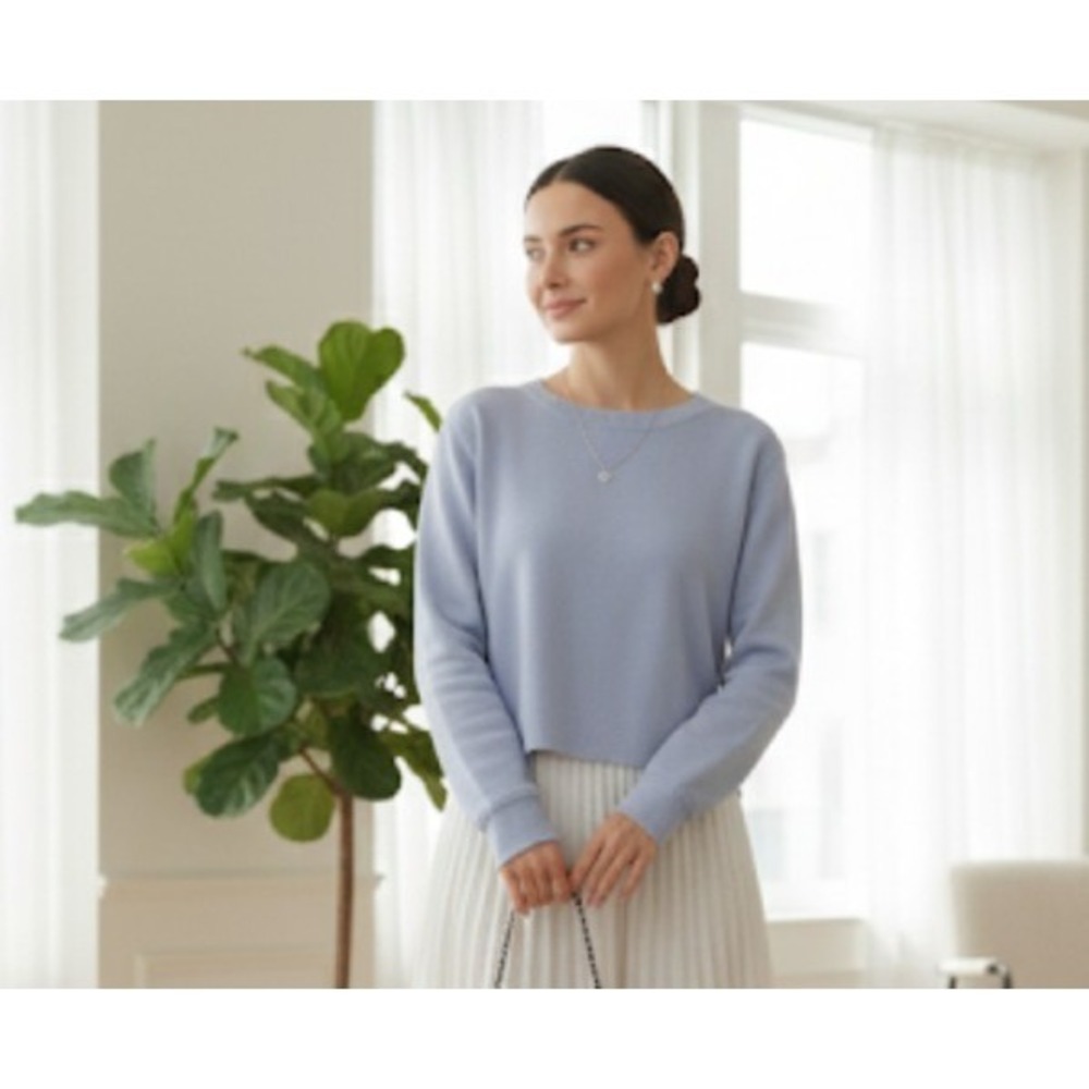 Madewell MWL Superbrushed Easygoing‎ Sweatshirt Top Light Blue XXS Zipper 195